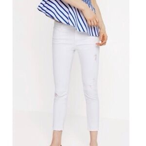 Zara Basic White Mid Rise Distressed Ankle Jeans Size 6